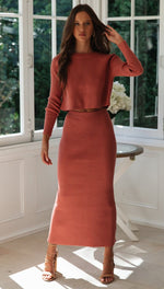 coral brown long skirt set maxi sets