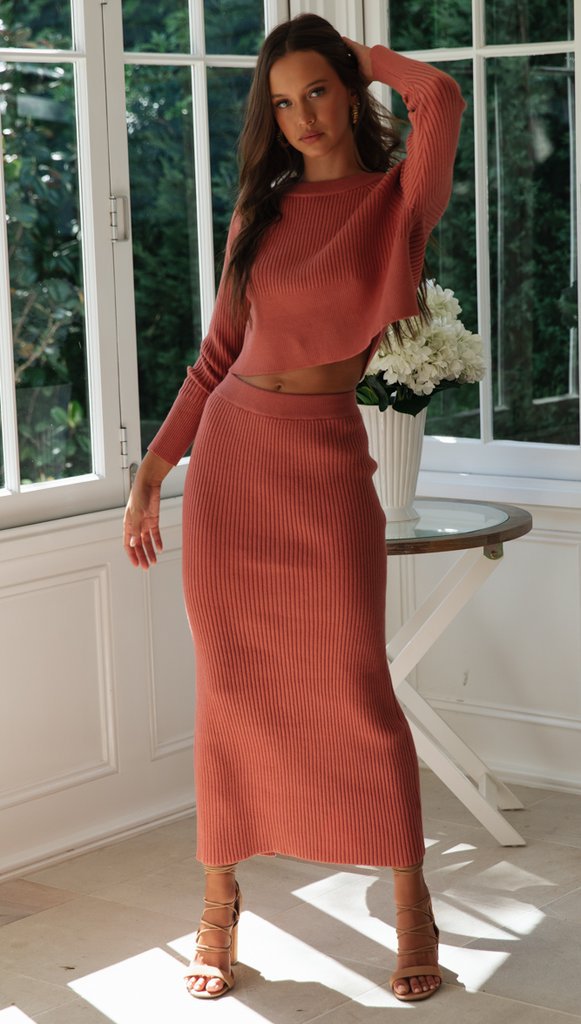 maxi skirt set long skirt set coral brown 