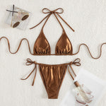 Dark Brown bikini shiny metallic swimsuits