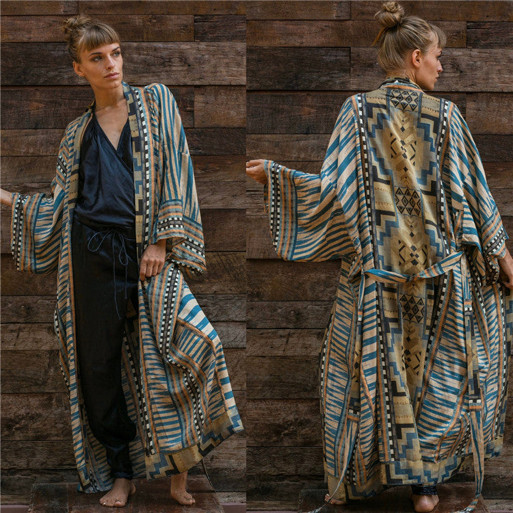 blue neutral long kimono cardigan fesitval looks