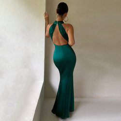 green satin dress halter wedding guest cocktail dress