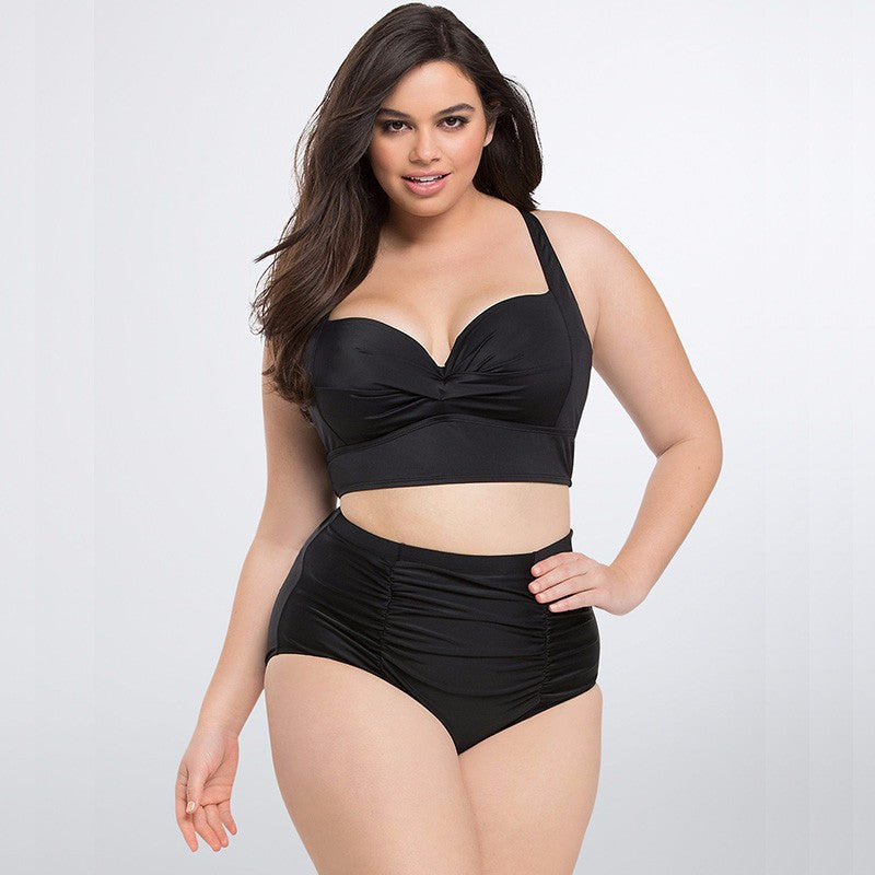 black plus size bikini two piece swimsuit womens curvy swimwear