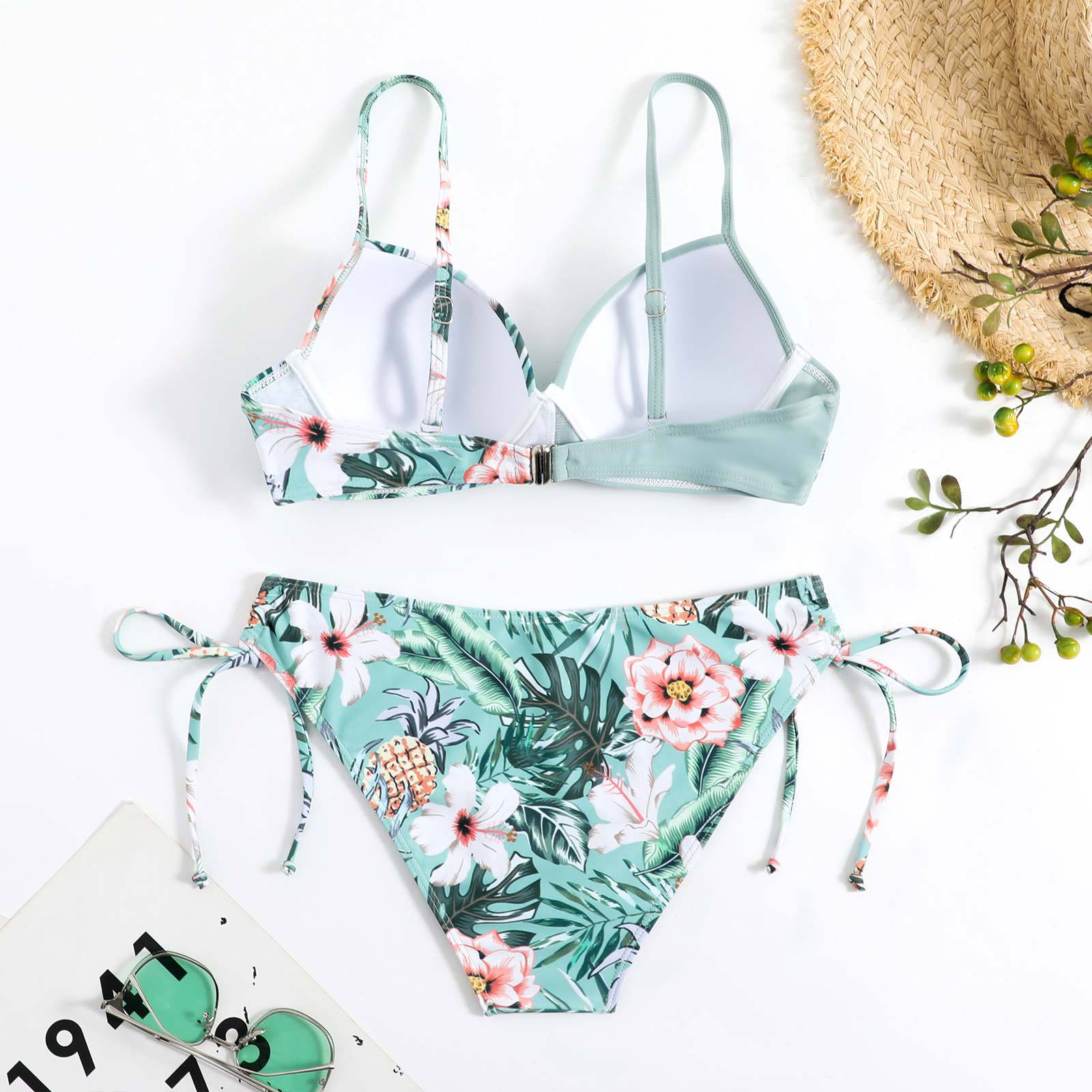 green bikini floral flowers swimsuits 
