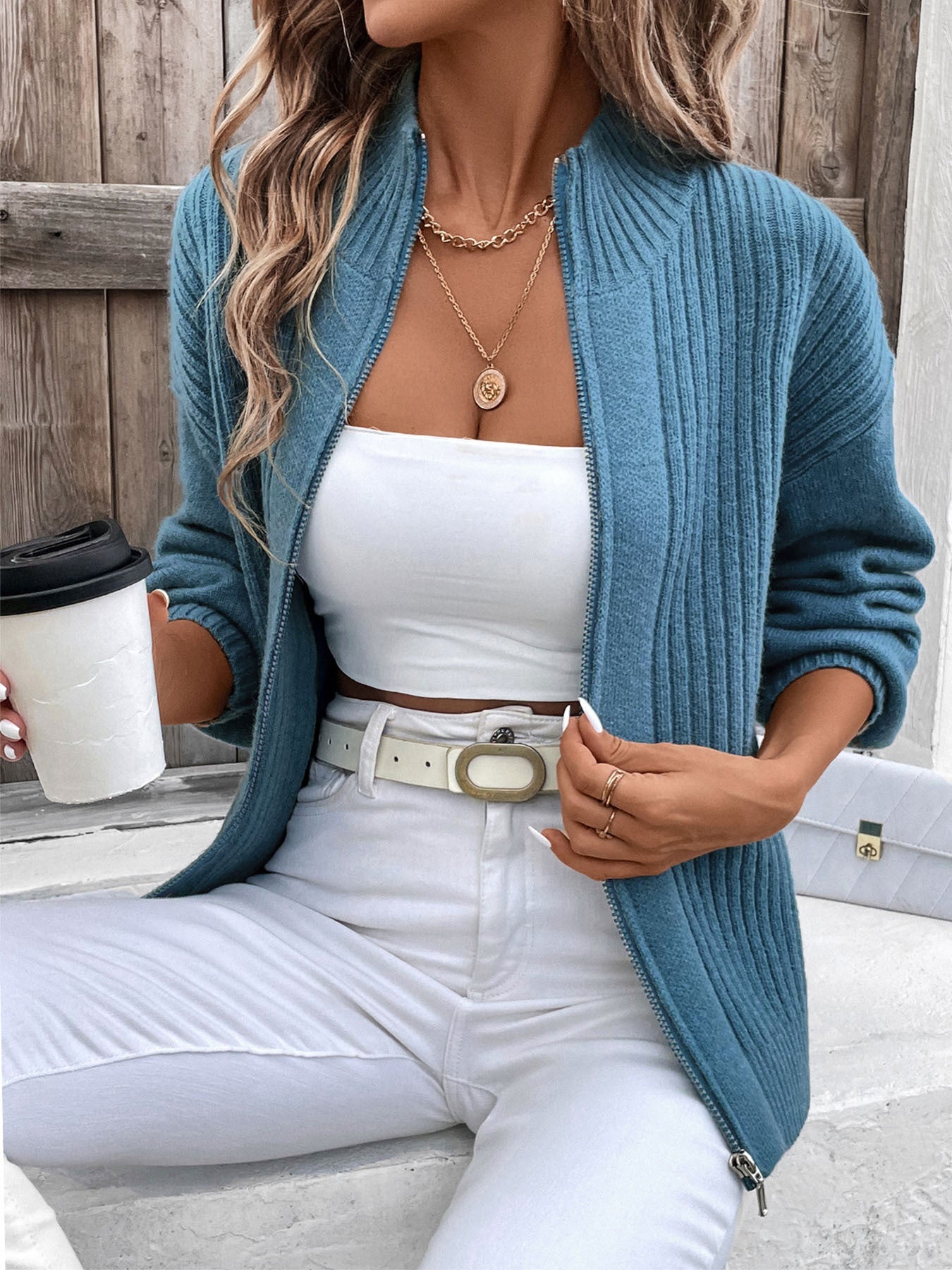 light blue zip up cardigan sweater 