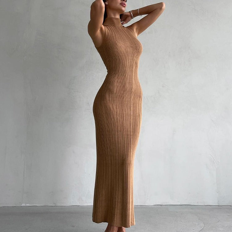brown khaki maxi dress sleeveless