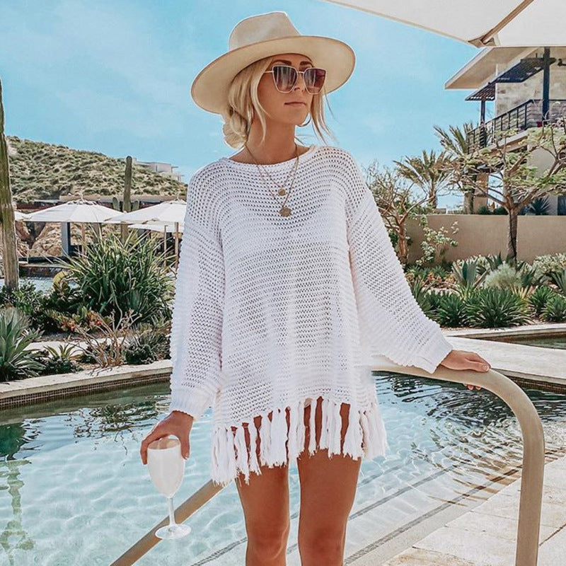white oversized beach top coverup