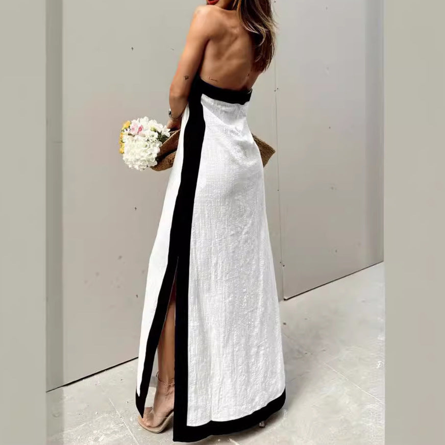 white and black maxi dress