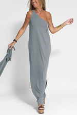 gray maxi one shoulder summer dresses