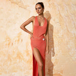 maxi dress orange swimsuit bikini cover up resort style