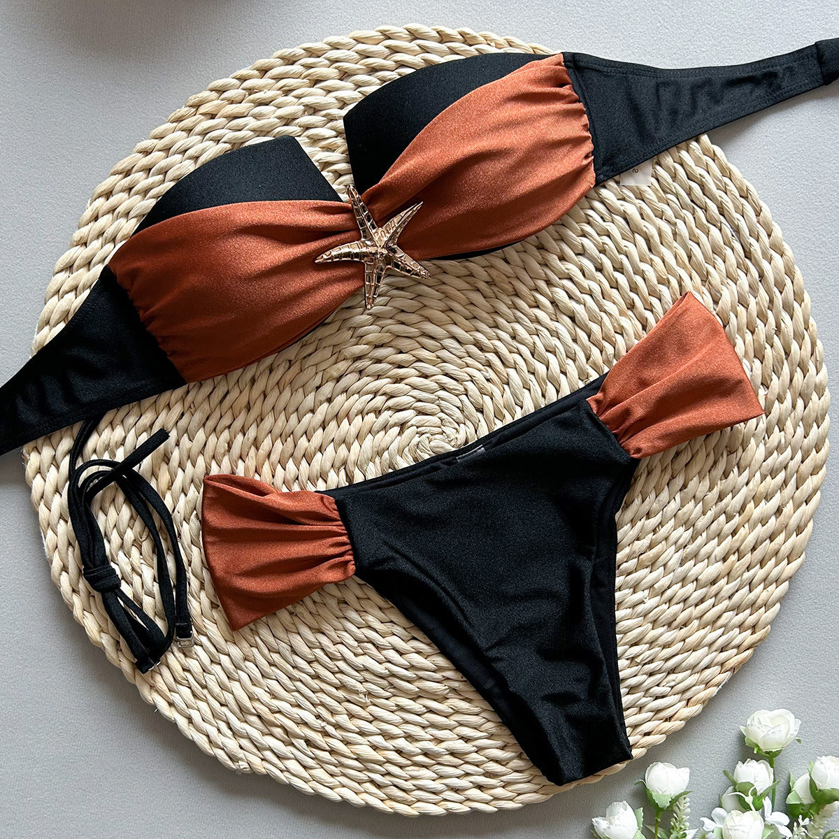 womens swimwear bandeau strapless bikini swimsuits black and brown