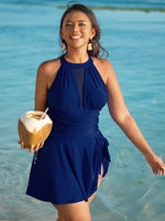 dark blue curvy plus size swimsuit one piece dress womens swimwear