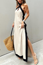 beige nude summer long dresses