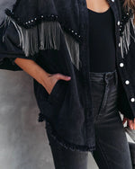 fringe jacket black denim womens clothes rodeo