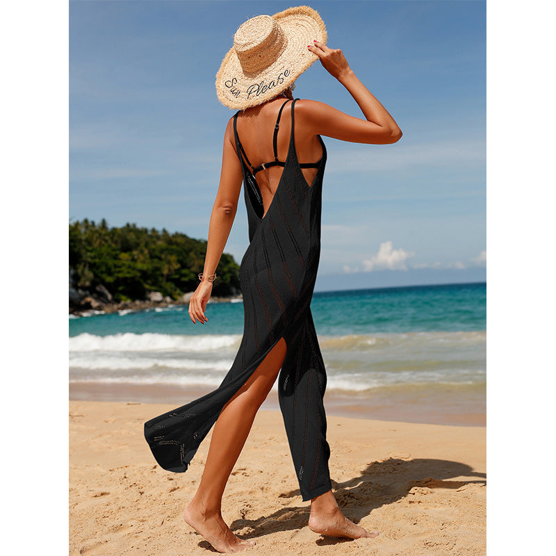 black backless beach cover up