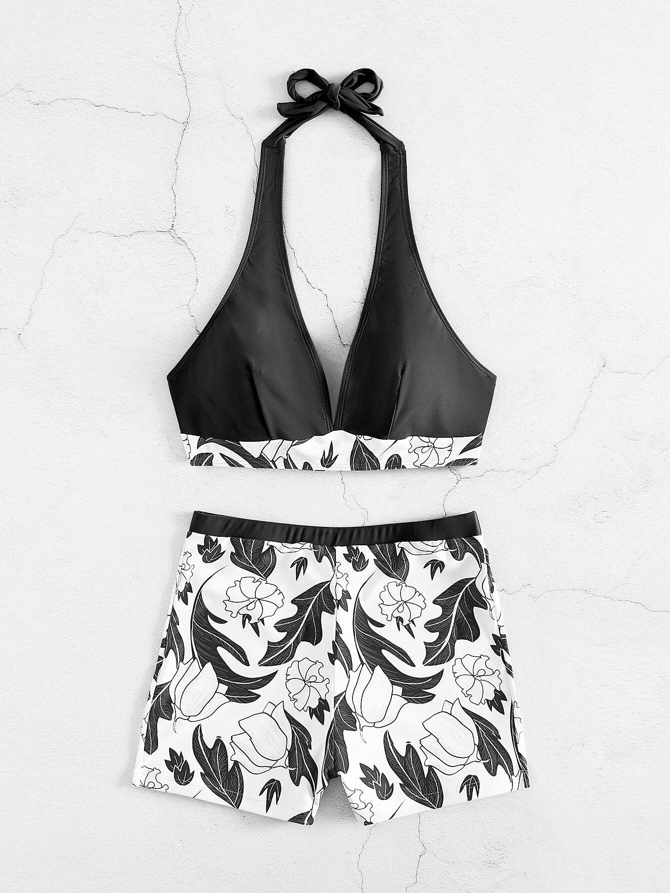 black and white swimsuits short set bikini  bikinis 