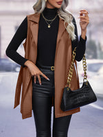 brown leather cardigan vest coat jacket