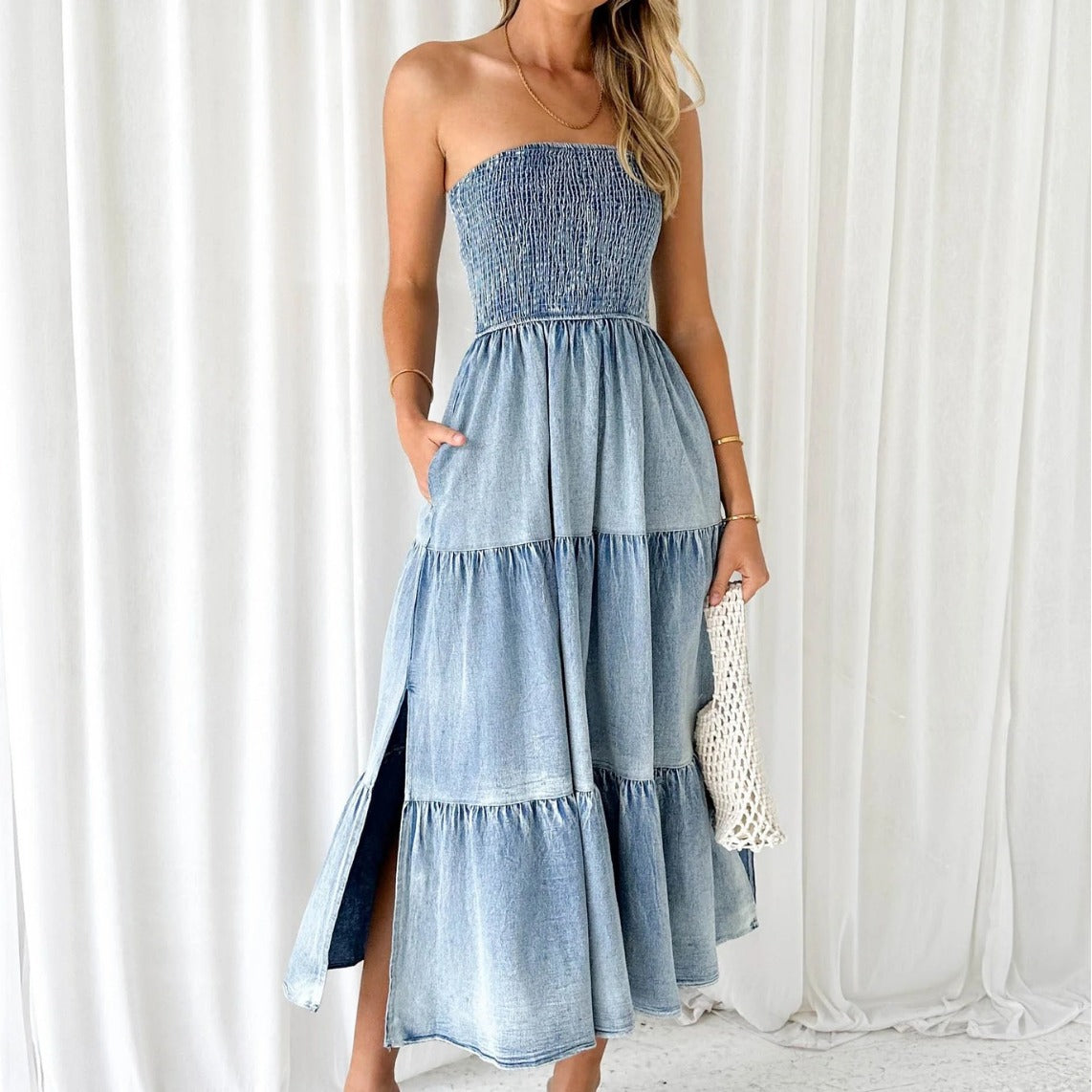 denim dress strapless summer dresses maxi dress