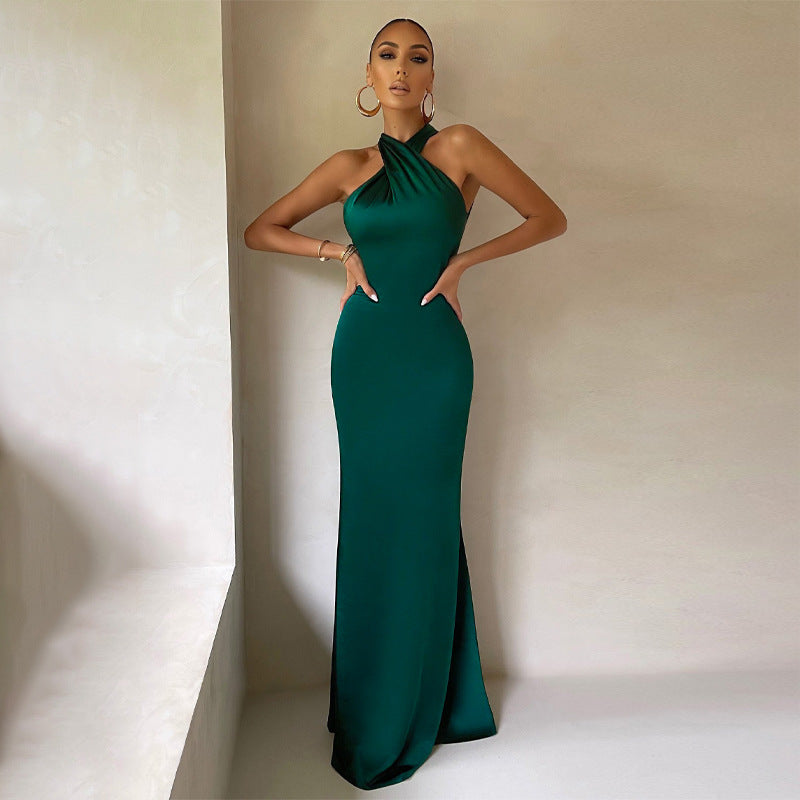green satin dress 