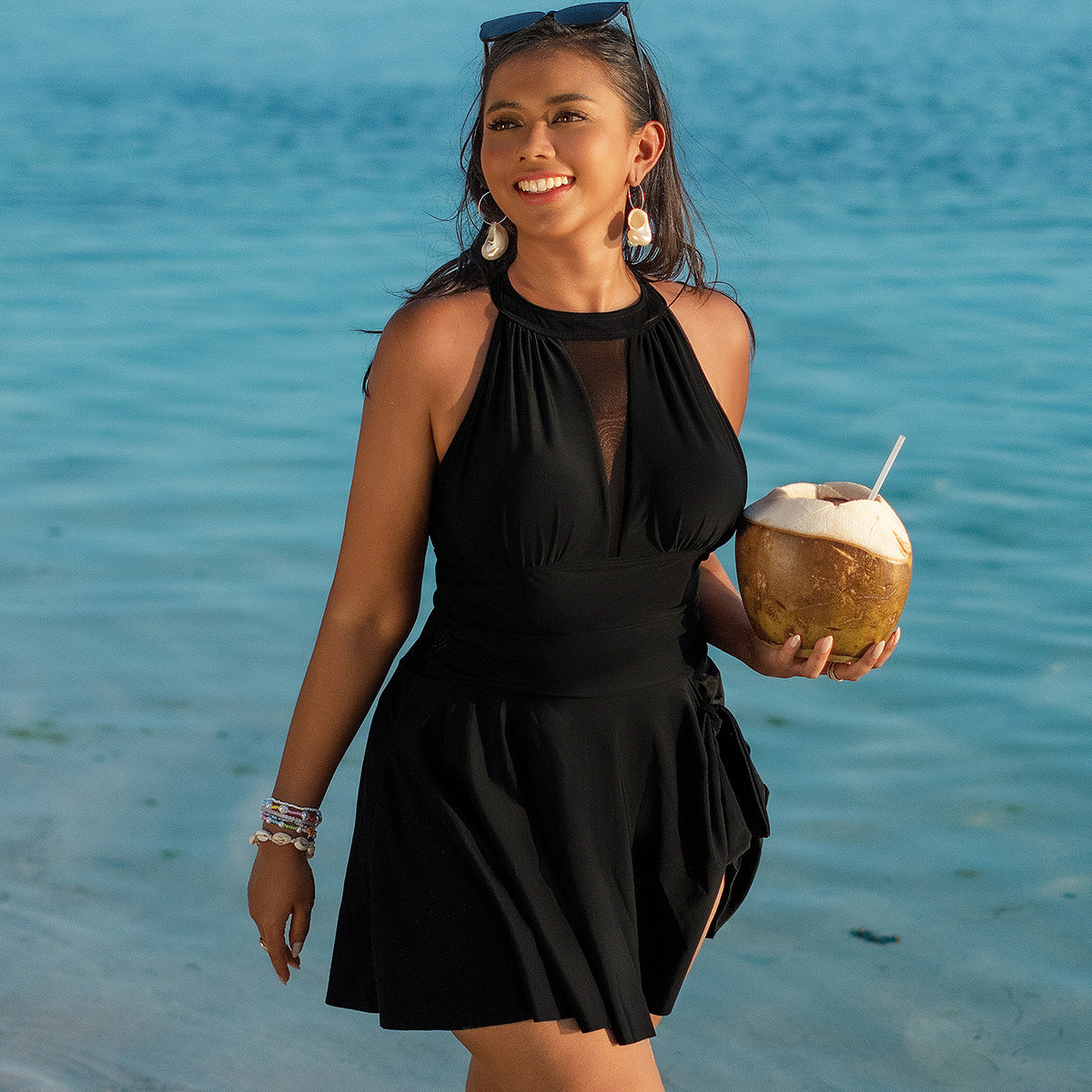 Black plus size swimsuit womens one piece curvy swimwear