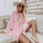 fringe beach cover up pink top oversized shirt swimwear