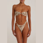 brown and white animal print strapless bandeau bikini womens swimwear swimsuits