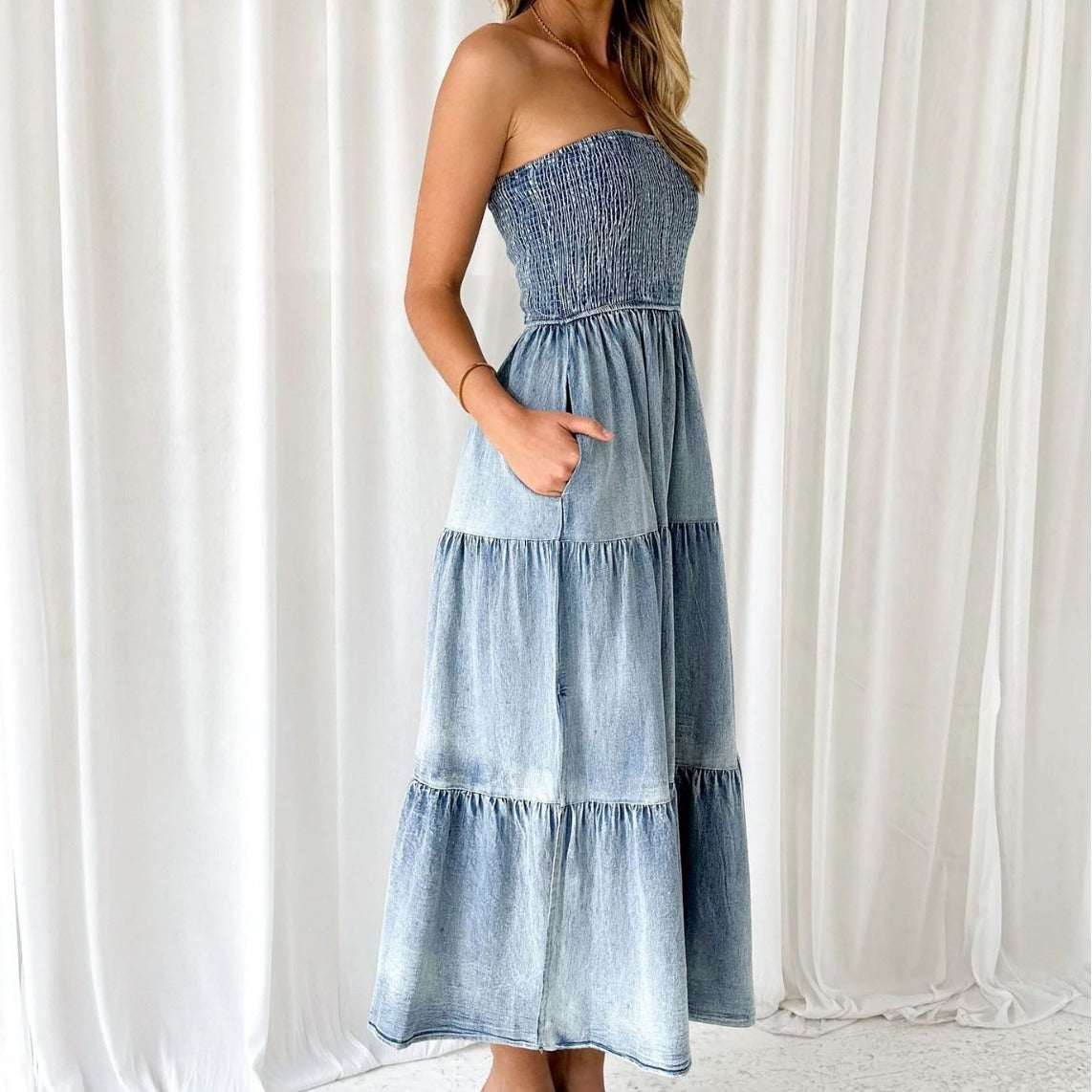 pretty summer dresses maxi style denim blue