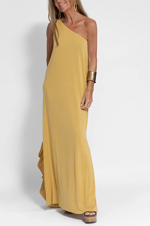 yellow maxi dress one shoulder sexy summer dress