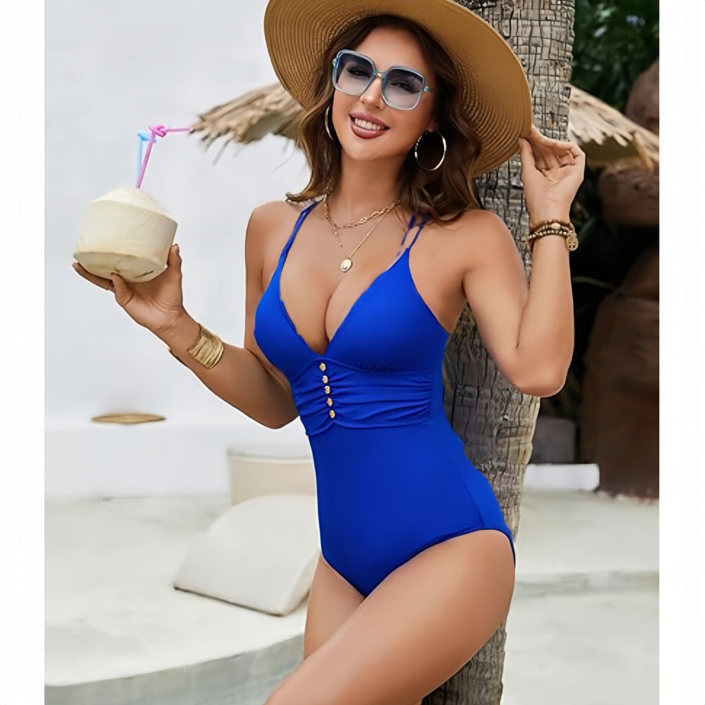 blue one piece swimsuit resort swimwear womens clothes