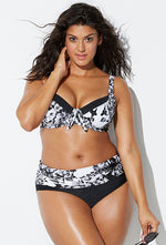 plus size bikini black and white floral print