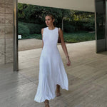white summer dress sleeveless cotton vacation resort dress