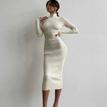 white dress long sleeve mid long dress